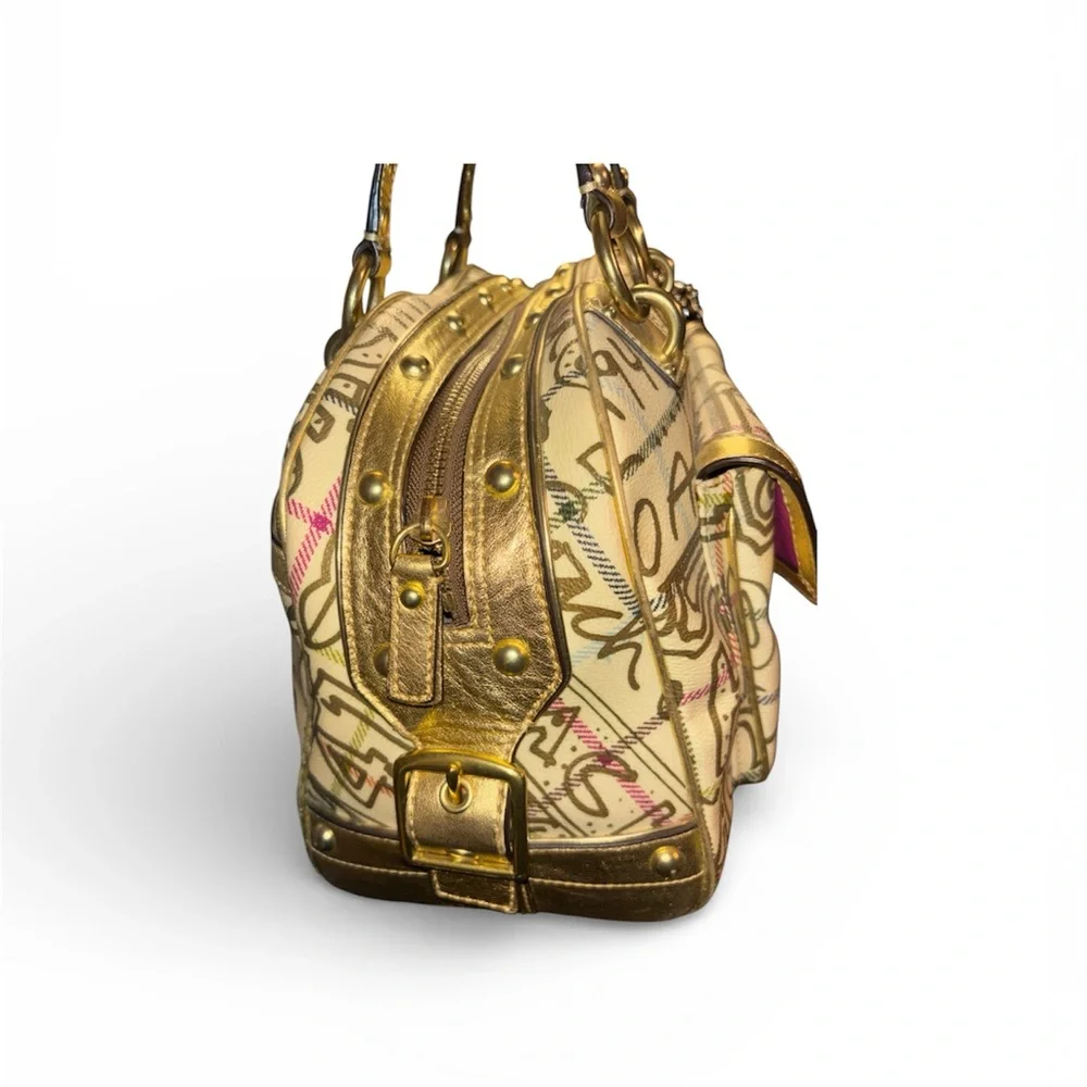 Coach F13186 Tattersall Glam Metallic Gold Signature Satchel Bag - Picture 4 of 8